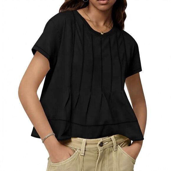 No Brand Tops - Pleated Peplum Baby Doll T-Shirt Size XL NEW Black